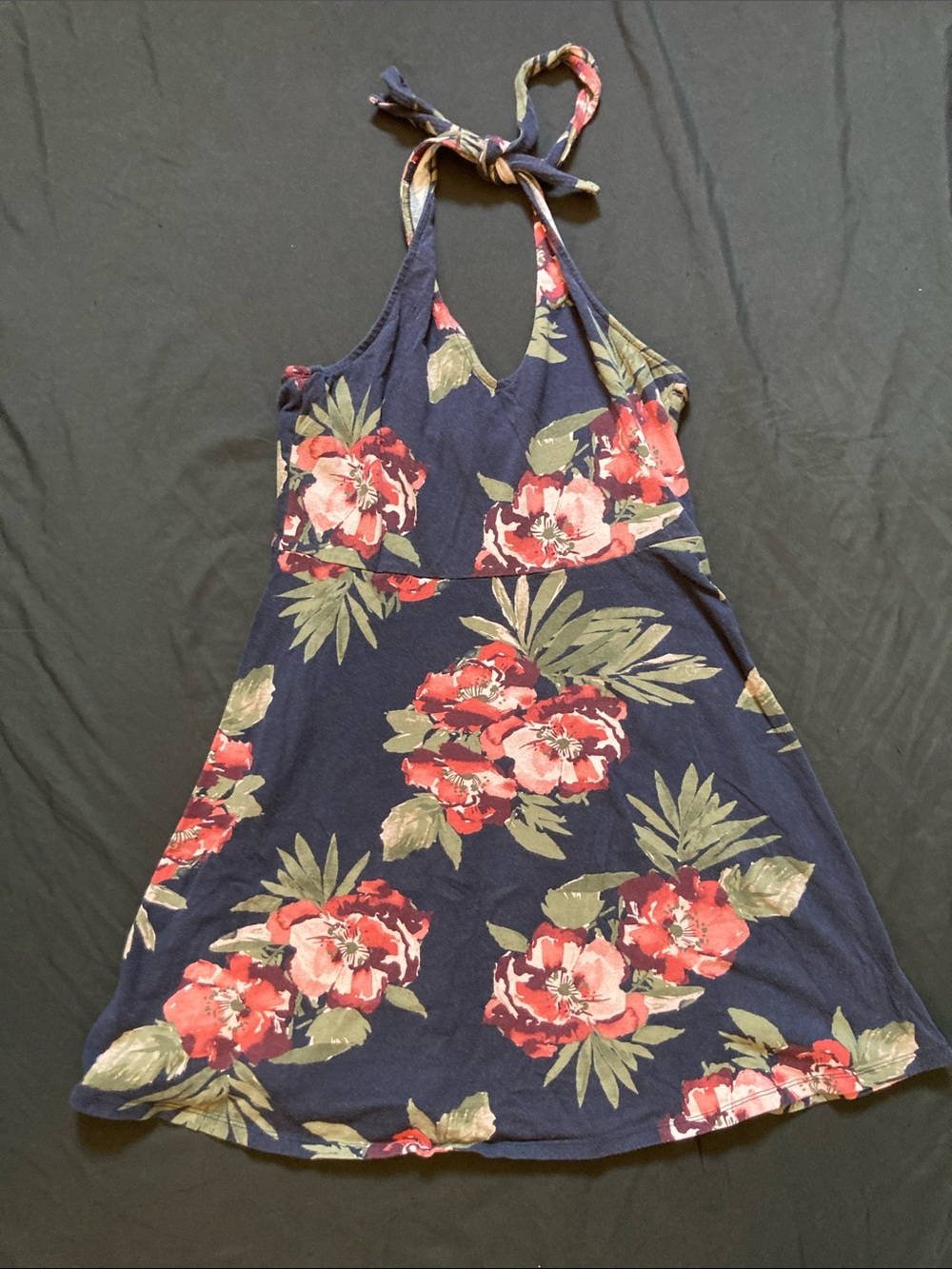 Aeropostale Halter Dress Navy Blue Floral Comfy Lightweight Summer Size Medium